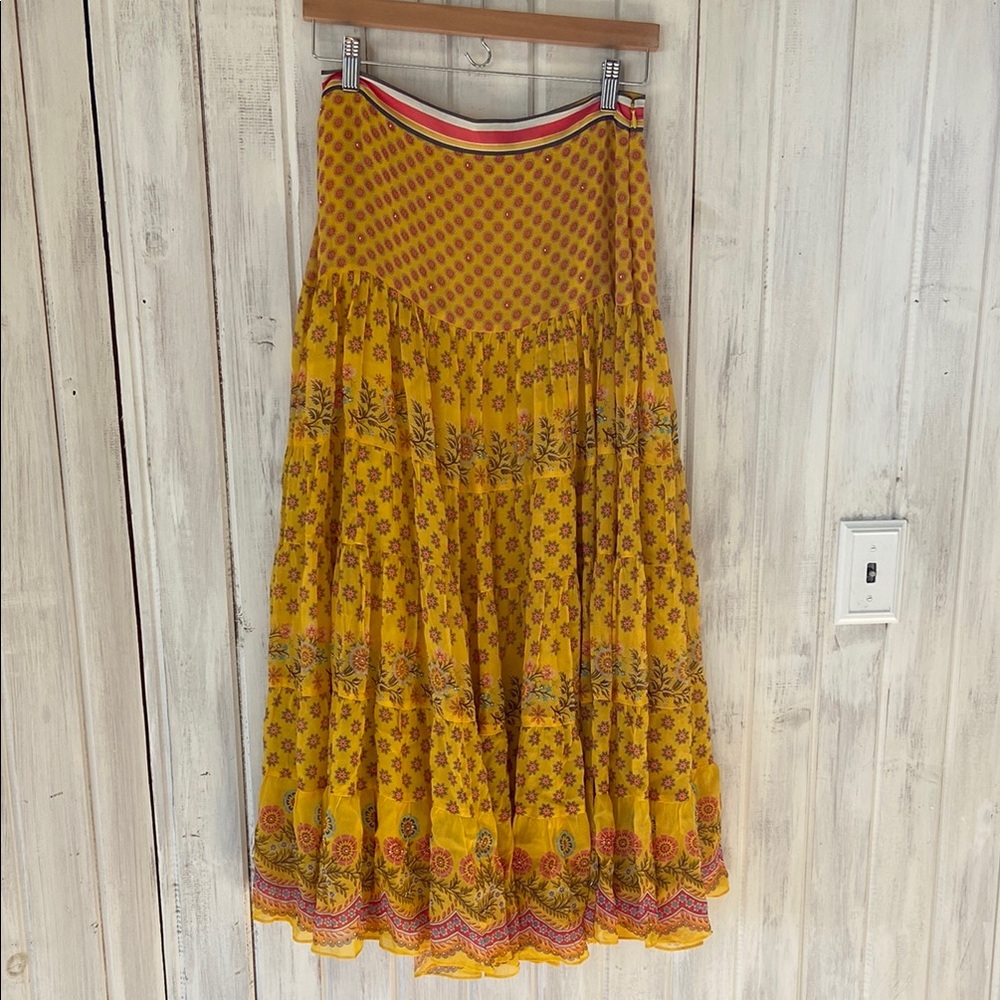 Anthropologie Yellow Floral Skirt